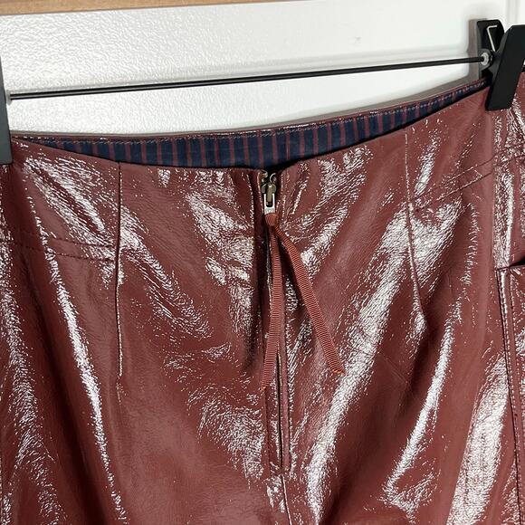 Anthropologie Maeve Skirt Faux Patient Leather Womens 4 Brown Pockets Mini - Picture 9 of 11